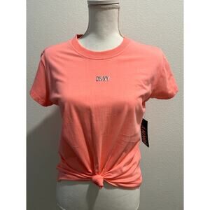 DKNY Sport Womens Cotton Stud Logo Knot Front T-Shirt Tee Top Sz XS 100% Cotton